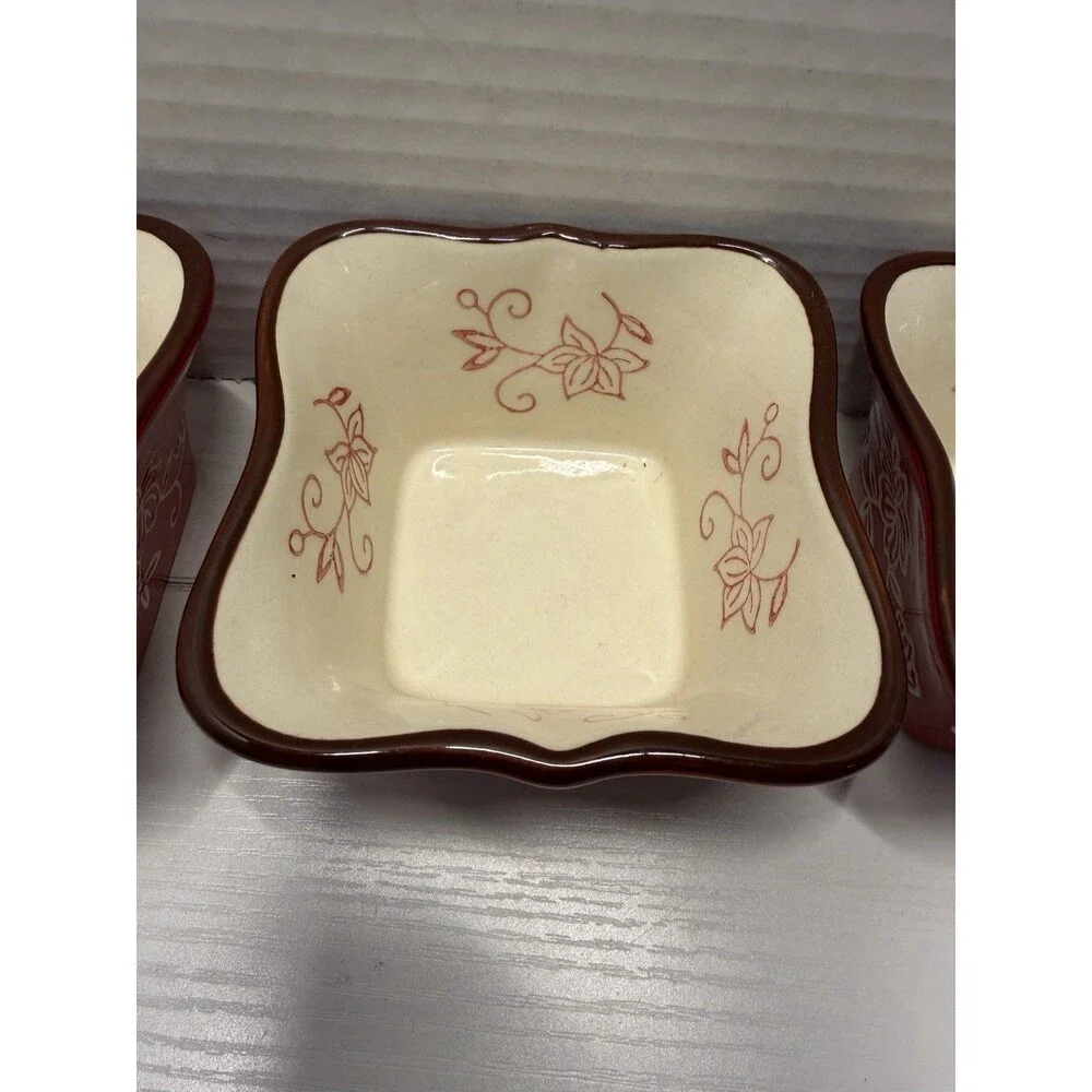 Temp-rations By Tara Floral Lace Red Set Of 3 Square Ramekin 6oz PPP-SQ-769731